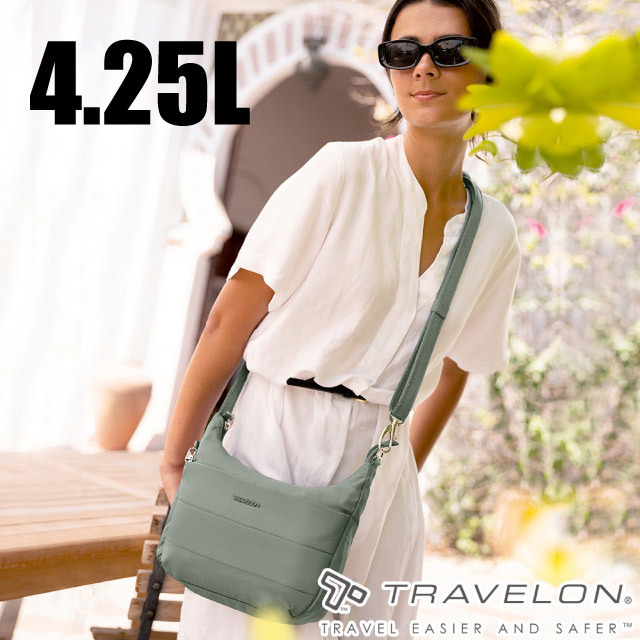 【Travelon】Roam防盜斜背包4.25L.旅遊單肩側背包.證件隨身包/RFID防盜隔層/TL-43677 綠✿30E010